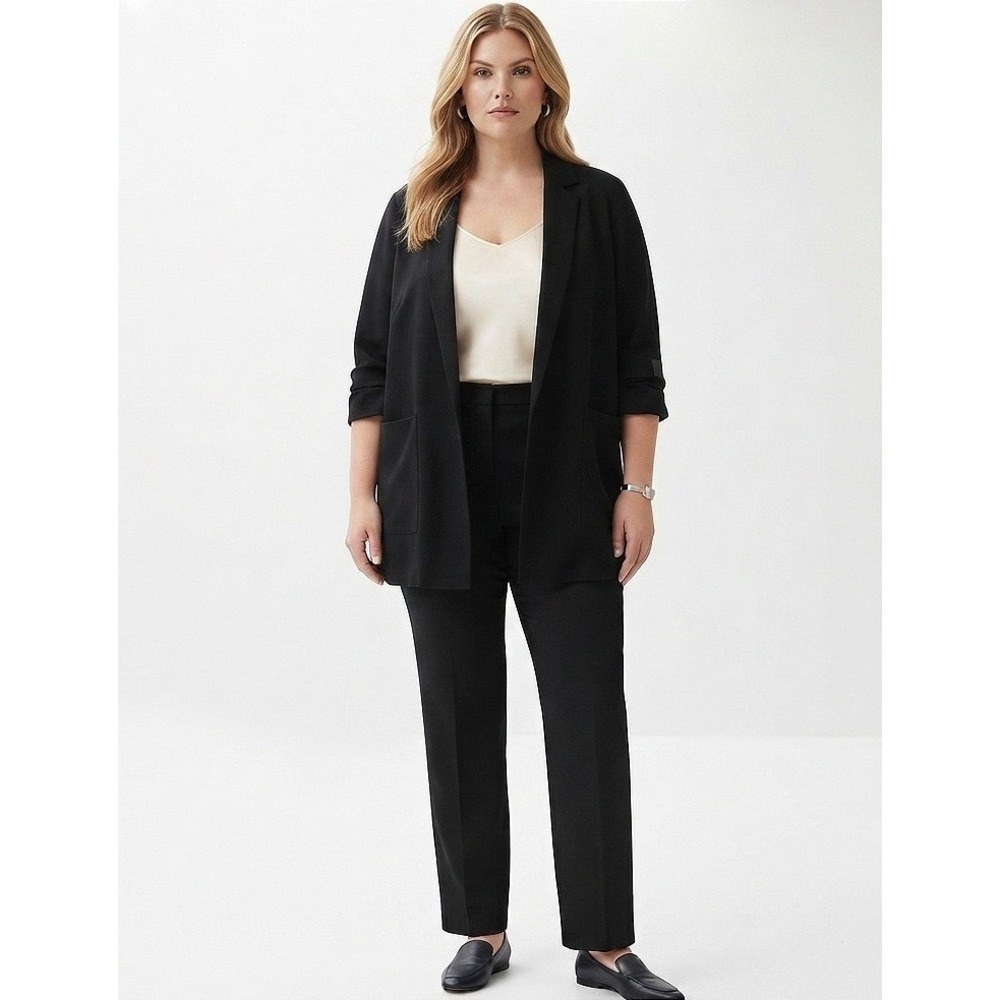 Eileen Fisher 100% Silk Open Front Blazer Women Size XL Black Relaxed Fit EUC